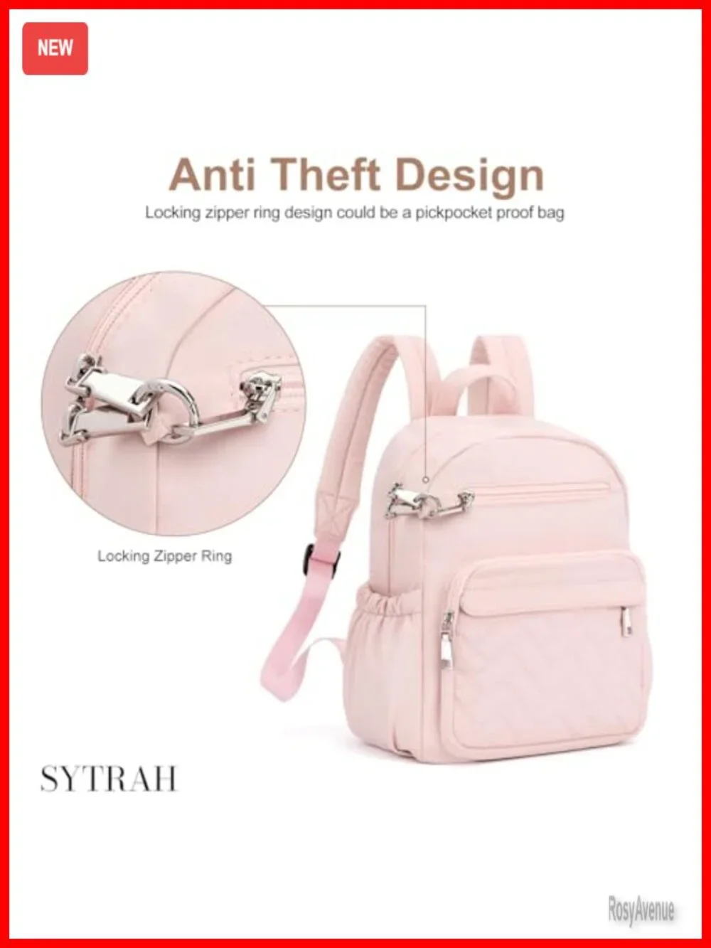 Waterproof Anti-Theft Backpack with Locking Zippers & Coin Purse, Nylon Quilted